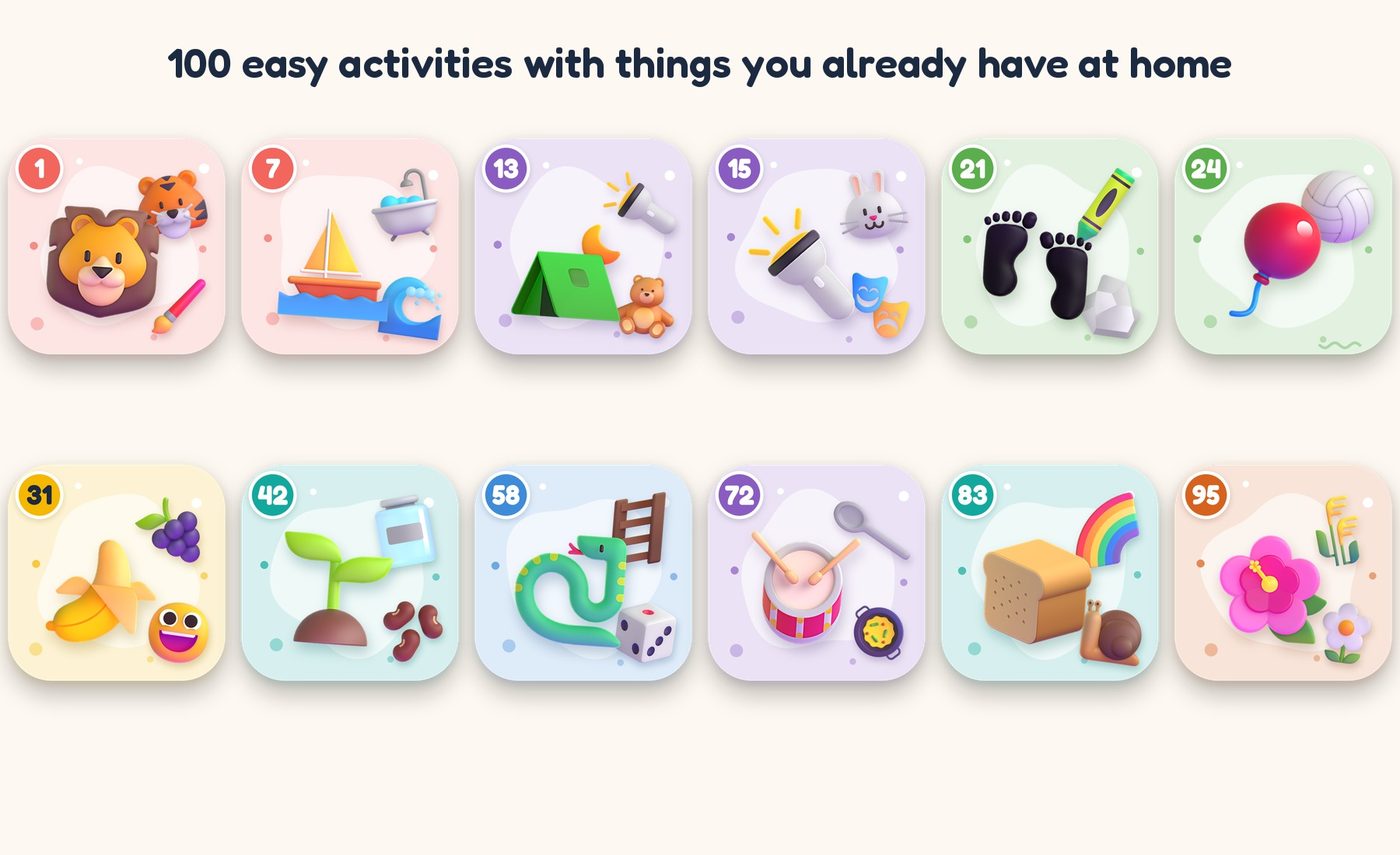 A grid of colourful activity badges from the book